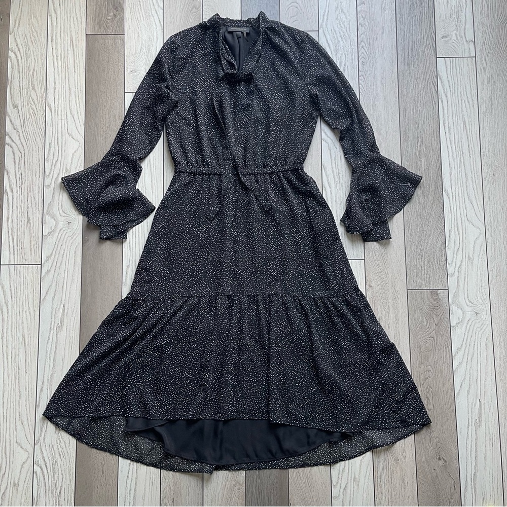 Donna Karan Black High Low Dress with Ruffle Sleeves
